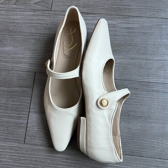 Sam Edelman Jene Ivory Leather Pointed Square Toe Mary Jane Flats Size W7 - Picture 1 of 7